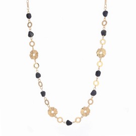 Dazylleco Long Gold Necklaces for Women Dainty Natural Stone Beaded Gold Necklace Mothers Day Gifts Boho Gold Costume Jewelry for Women(Black)