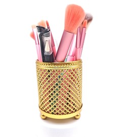 Qtuie 1-Piece Pen Holder, Children's Grid Metal Pen Holder, Pen Holder Girls Pen Tray, Pen Box, Desk Organiser, Children's Pen Box, Desk Organiser, Gold Colour (Golden)