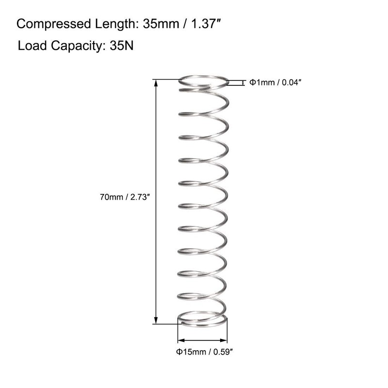 TOP-VIGOR 5Pcs Compression Spring, 15mm OD,1mm Wire Size,70mm Free Length