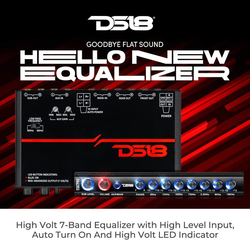DS18 EQX7PRO Audio Equalizer/Crossover High Level Input 7-Band Auto Turn