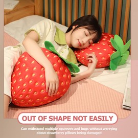 Toddmomy Large Strawberry Plush Pillow Stuffed Animal Cute Food Toy Soft Kawaii Hugging Pillows Fruit Stuff Cuddle Huggable Adorable Plushie Toy for Kids (Strawberry)