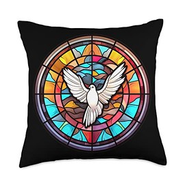 Epiphany Baptism Lord's Second Manifestation Dove Praise Jesus Holy Spirit in Stained Glass Throw Pillow, 18x18, Multicolor