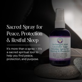 Lavender Sage Smudge Spray - Archangel Ariel Sage Mist, Energy Clearing and Protection, Smokeless, Reiki Charged Aromatherapy, Bed, Room and Pillow Spray Scent with Essential Oil & Quartz, 4 oz