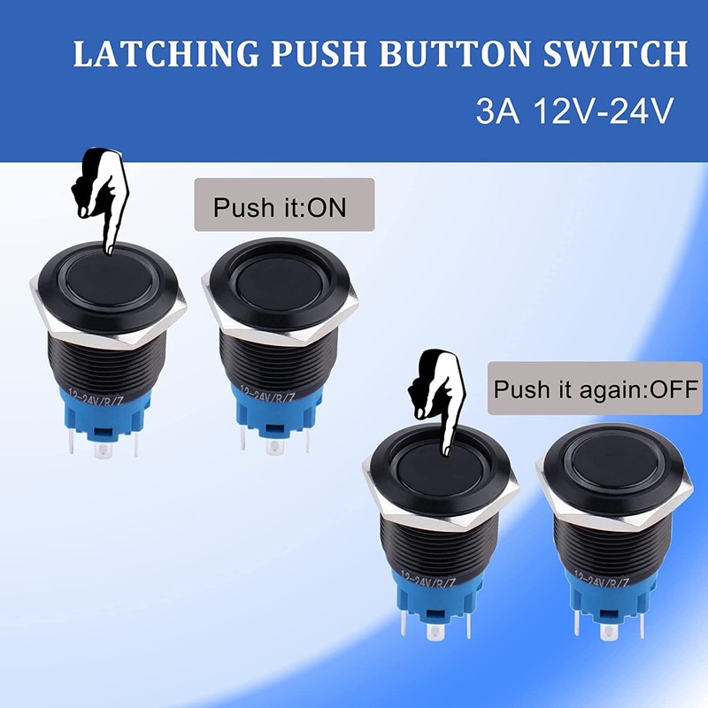 JIQI Latching Push Button Switch 19mm 3A Ring LED 12V-24V