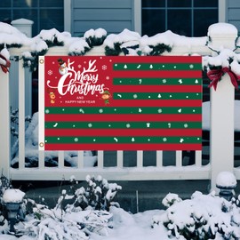 Red Green Christmas Flags 3x5 Outdoor, Large Merry Christmas House Flags With Brass Grommets, Double Printed Xmas Winter Snowman Banner for Holiday Party Yard Garden Wall Outside Decoration