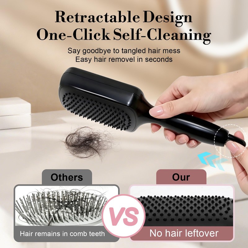 Self-Cleaning Hair Brush Retractable Bristles Hair Brushes for Women &Girls