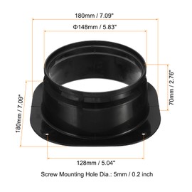 PATIKIL 6" Duct Connector Flange, Dryer Vent Wall Plate Square to Round Straight with Ducting Clamp for Air Heating Cooling Ventilation Exhaust Fan, Black
