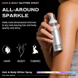 Hair and Body Glitter Spray, Ultra Shimmery Loose Powder Silver Glitter Hairspray Makeup for Festivals Prom Rave Accessories - Adds Shine, Non-Sticky, #4 Aurora, 0.33 oz