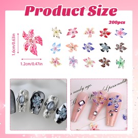 200 Pcs Flower Nail Art Charms,3D Hawaiian Flowers,Colourful Nails Gems,Rhinestones Crystals Hibiscus Flower,Nail Accessories Diamonds,Summer Nails Decorations for Manicure Designs DIY Crafts