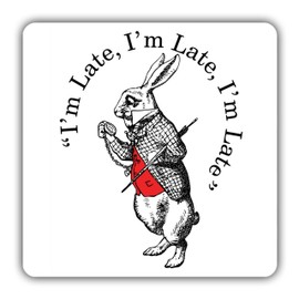 British Library Alice in Wonderland Wooden Coaster with White Rabbit Design