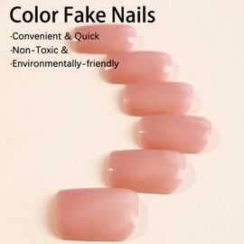 Press on Nails Short Square SWEKKE Fake Nails Nude Full Cover Glue on Nails Glossy False Nails with Nail Glue Pink Acrylic Press on Nails Stick on Nails Artificial Nails for Women Girls 24 Pcs