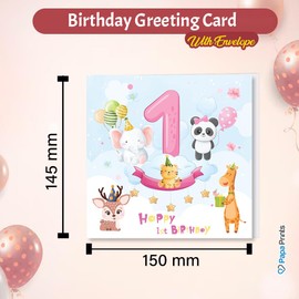 Papa Prints Happy 1st Birthday Card Girl First Birthday Card Girl (145 x 150 mm) Birthday Card 1 Year Old Girl