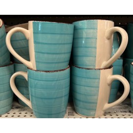 ROYAL NORFOLK Set Of 4 ROYAL NORFOLK TURQUOISE BLUE SWIRL STONEWARE 12 OZ. COFFEE MUGS CUPS