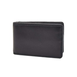 Soft Real Leather Credit Card Holder Oyster Bus Pass ID Bifold Slim Wallet AV5 (Black)