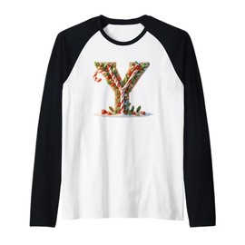 Candy Cane Christmas Letter Y Ornament Raglan Baseball Tee
