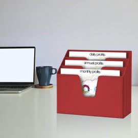 Acrimet Horizontal Triple File Folder Holder Organizer, Open Top Desktop Document Sorter for Letter Size Papers & Folders, Plastic (Solid Red)
