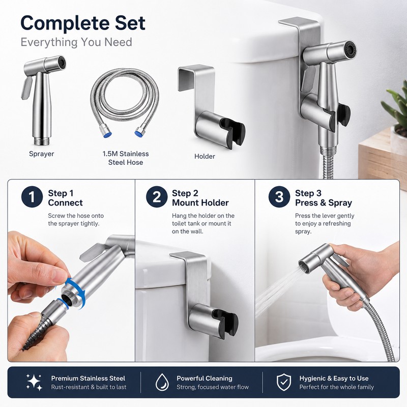 Handheld Bidet Sprayer for Toilet – 304 Stainless Steel Hygiene