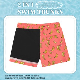 Komorebi Boys Swim Trunks Kids Quick Dry UPF 50+ Beach Swim Trunks Swim Shorts with Compression Liner Bathing Suit Pink Orange Banana 12-14 Years