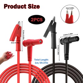 2PCS Multimeter Test Leads 4mm Banana Plug to Alligator Clip Test Leads Banana Plug to Crocodile Clip Cable 1000V/10A Heavy Duty PVC 1m/3.3ft for Multimeters Electrical Testing (Red&Black)