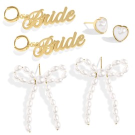 xo, Fetti Gold + Pearl Bride Earring Set, 3 pairs | Bachelorette Party Jewelry, Bridal Accessory, Rehearsal Dinner Outfit, Bridesmaid Gift