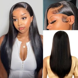 Qunali Lace Front Wigs Human Hair 13x4 Straight Lace Ftont Wigs HD Transparent 200% Density Glueless Wigs For Black Women Pre Plucked With Baby Hair 28inch