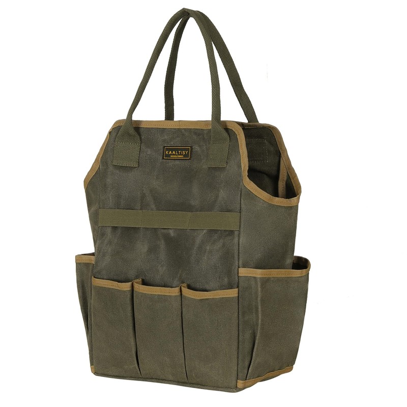 Tool Bag, Heavy Duty 16oz Waxed Canvas Garden Tool Tote