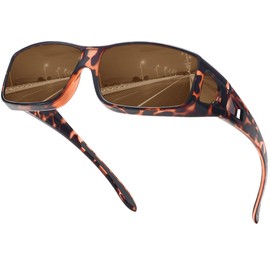 STORYCOAST Polarized Fit Over Glasses Sunglasses for Men Women Wrap Around Wear Over Sunglasses UV Protection Leopard Frame-Brown Lens