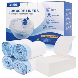Commode Liners with Absorbent Pads for Bedside Commode, 100 Commode Bags and 100 Commode Pads, Portable Toilet Bags Leak-Proof Disposable Potty Bags for Bedside Commode Bucket