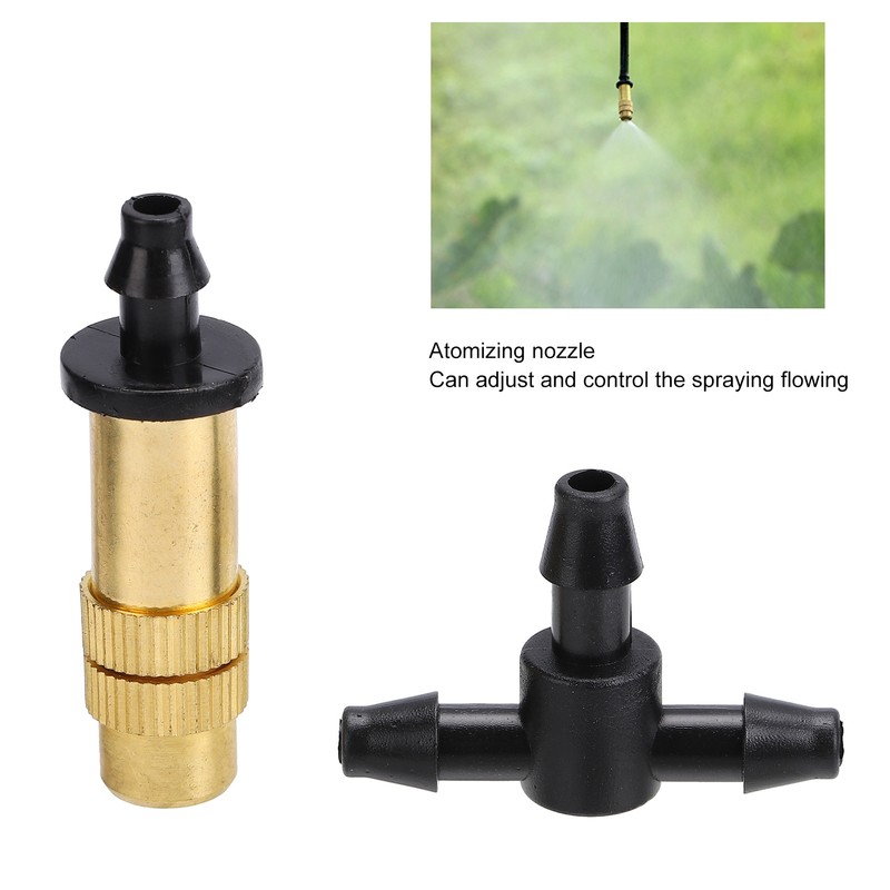 30Pcs Adjustable Copper Atomizing Nozzles with Tee Connectors Garden Cooling