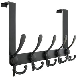 Dseap Over Door Hook 2.0 - Upgraded Version - Simple-Assembly, Strong, Heavy-Duty Stainless Steel 5-Tri-Hook Over The Door Hanger Rack, SimpleStrong Series, Black