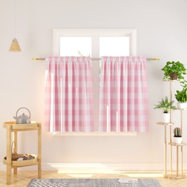 NATUS WEAVER Cafe Curtains 36 inches Long Buffalo Plaid Kitchen Tiers 2 Panels Rod Pocket Gingham Check Short Small Window Curtains Bathroom Pink & White