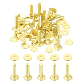 PATIKIL 9x3.3x17mm Leather Rivets and Burrs, 100 Sets Leather Rivets and Washers Brass Fastener Metal Studs Posts for Leather Craft, Belts, Wallets, Collars, DIY Crafts