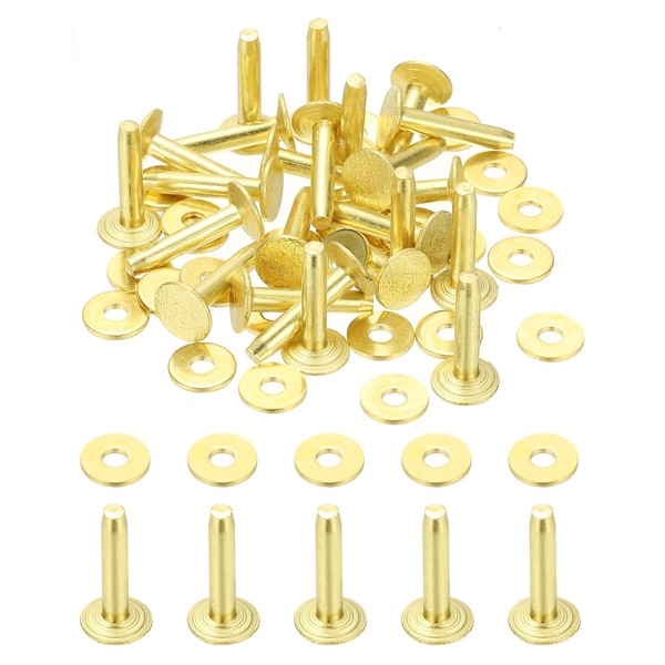 PATIKIL 9x3.3x17mm Leather Rivets and Burrs, 100 Sets Leather Rivets