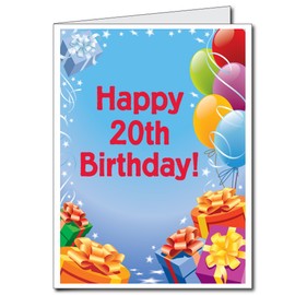 VictoryStore Jumbo Greeting Cards: Giant 20th Birthday Card (presents & balloons) 2 feet x 3 feet card with envelope 12600