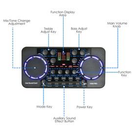 V300 Pro Live Sound Card Multifunctional Rechargeable BT Sound Card for Singing/Live Broadcasting/ Recording Voice and Music Compatible with Computer and Smart Phone
