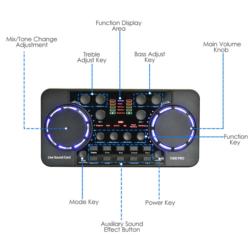 V300 Pro Live Sound Card Multifunctional Rechargeable BT Sound Card
