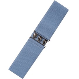 Ro Rox Retro Vintage Belt | Elastic Women's Accessories | Stretchy 50s Nurse With Silver Buckle & Clasp | Waist Belt For Dress | Wide Belt Design | Elasticated Belt For Women & Ladies, Sky Blue, M
