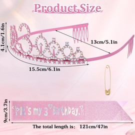 KFHENSOMR Birthday Tiara and Crown for Girls Birthday Decorations Crown Tiara Sash Set and Headband Gift Cute Rhinestone Princess Happy Tiaras Crowns Decoration Outfit for Women Party Pink