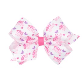 Wee Ones Girls' Big or Little Sister Printed Grosgrain Hair Bow on a WeeStay Hair Clip, Medium, Big