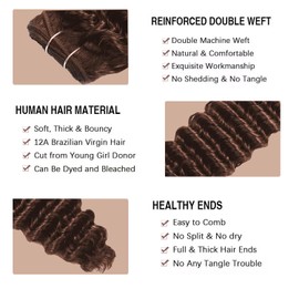 Fdola 22 24 26 Inch Deep Wave Brown Human Hair Bundles Brown Color Chocolate Brown Human Hair Bundles 4# Color