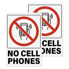 YIKIADA No Cell Phones Sign 8 x 12 Inch PVC Waterproof Self Adhesive for Business Classroom Gas Stations Outdoor Indoor 2 PCS