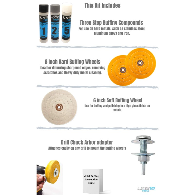 LINE10 Tools 6-Inch Buffing Polishing Wheel Kit for Bench Grinder