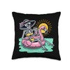 Retro Summer Skeleton Flamingo Float Vacation Beach Drink Throw Pillow