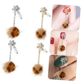 Baluue 4pcs Nail Art Plush Rhinestones Decor for Manicure Cute Snowflake Bow Leopard Print Tassel Nail Accessories