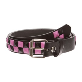 Kids 1" Snap On Punk Rock Studded Leather Belt, Black/Pink | xl-36"