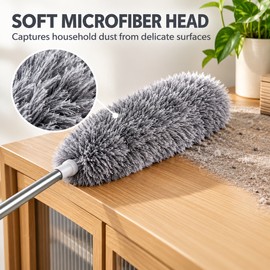 Extendable Microfiber Duster for High & Hard-to-Reach Areas – Retractable Washable Dust Brush for Ceilings & Home Cleaning