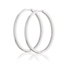 NKlaus Pair of 925 sterling silver folding hoop earrings, square, 1.8 mm thick, rhodium plated, Sterling Silver