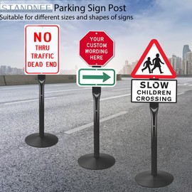 STANDNEE Parking Sign Post Heavy Duty 49" Movable Sign Stand, Cast Iron Base (Black-40Lbs-2Pack)
