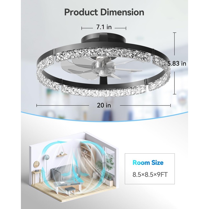 addlon Ceiling Fans with Lights and Remote, 20'' Low Profile