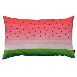 HOSNYE Watermelons Throw Pillow Cover Summer Fruit Watermelon Slice with Black Seeds Red Green Stripes Linen Fabric for Couch Bed Sofa Car Waist Cushion Cover 12 x 20 inch Pillow Case